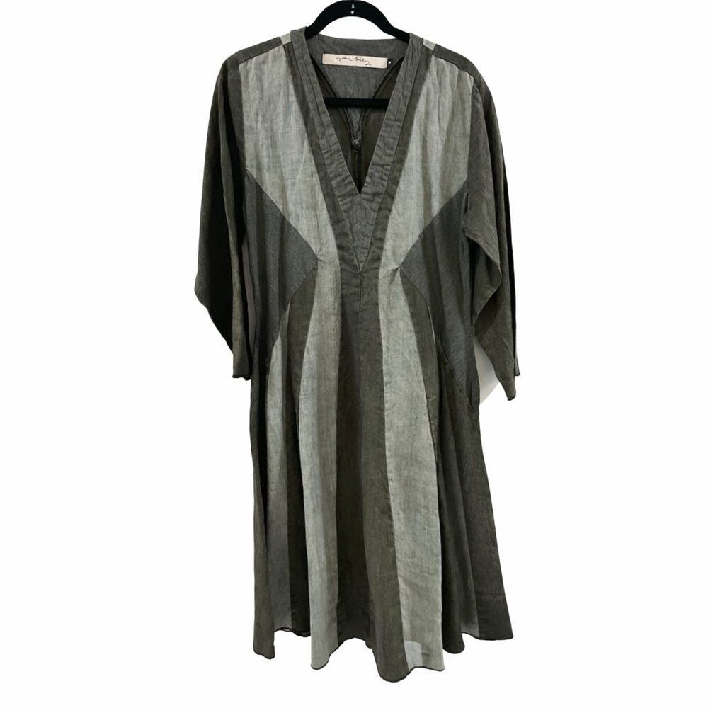 Cynthia Ashby 100% Linen Lagenlook Art To Wear Dress Colorblock Gray USA Small
